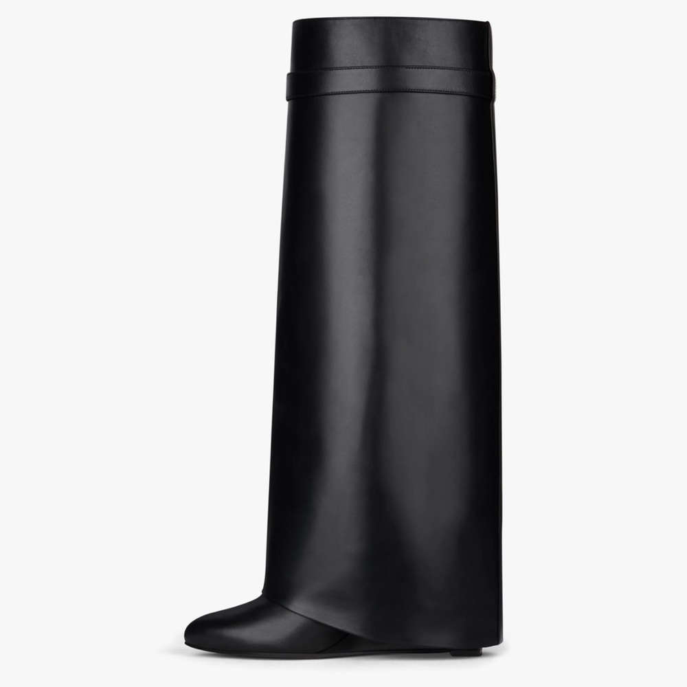 Black Tall Lock Shark Boots, true to size